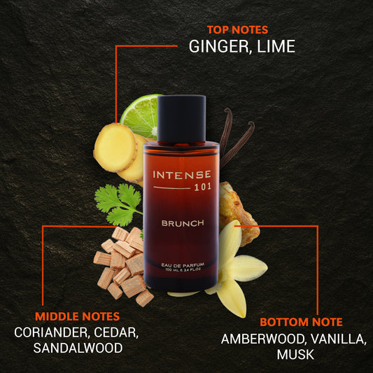 Intense101 Brunch Eau De Parfum 100ml | Long Lasting Mens Perfume | Fresh Outdoor Everyday Fragrance | Premium EDP for Men | 12H+ Wear