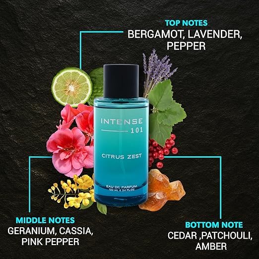 Intense 101 Citrus Zest Eau de Parfum Unisex | Fresh Perfume with Long-Lasting Sillage for Gym & Office | 100ml