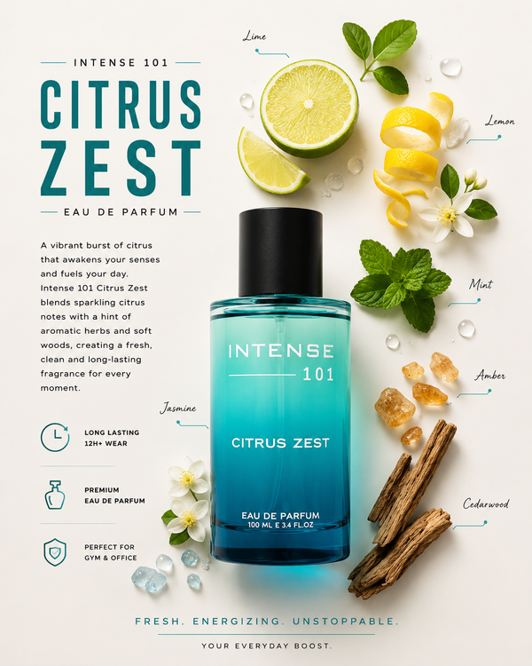 Intense 101 Citrus Zest Eau de Parfum Unisex | Fresh Perfume with Long-Lasting Sillage for Gym & Office | 100ml