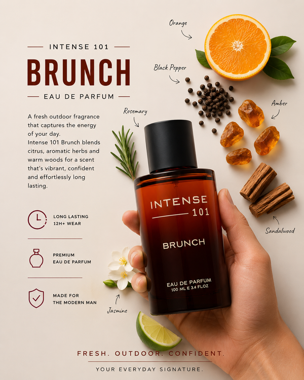 Intense101 Brunch Eau De Parfum 100ml | Long Lasting Mens Perfume | Fresh Outdoor Everyday Fragrance | Premium EDP for Men | 12H+ Wear